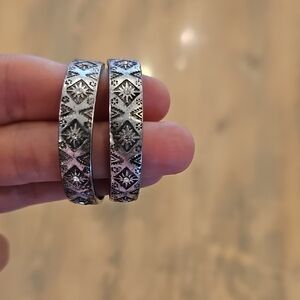 Elegant Silver Patterned Hoop Earrings